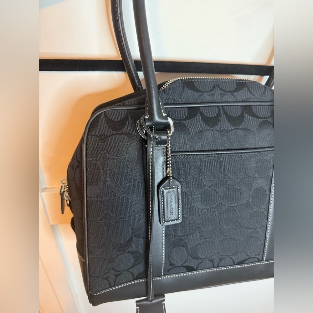 Coach Black Signature C Print Canvas Leather Satchel Bag - Picture 6 of 9